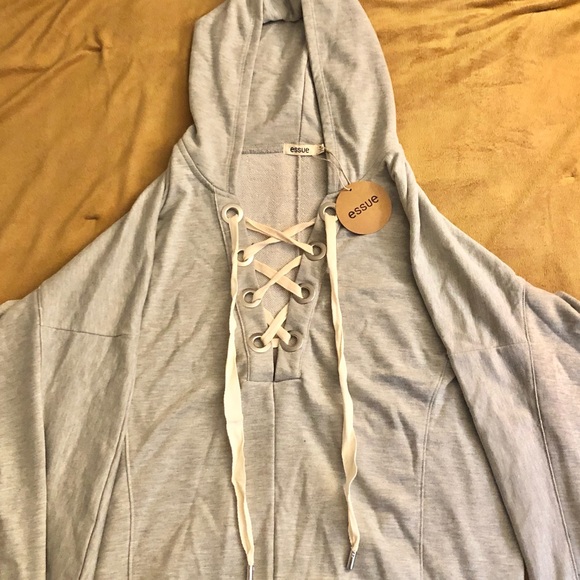 Grey silver lace up sweatshirt NWT - Picture 2 of 5